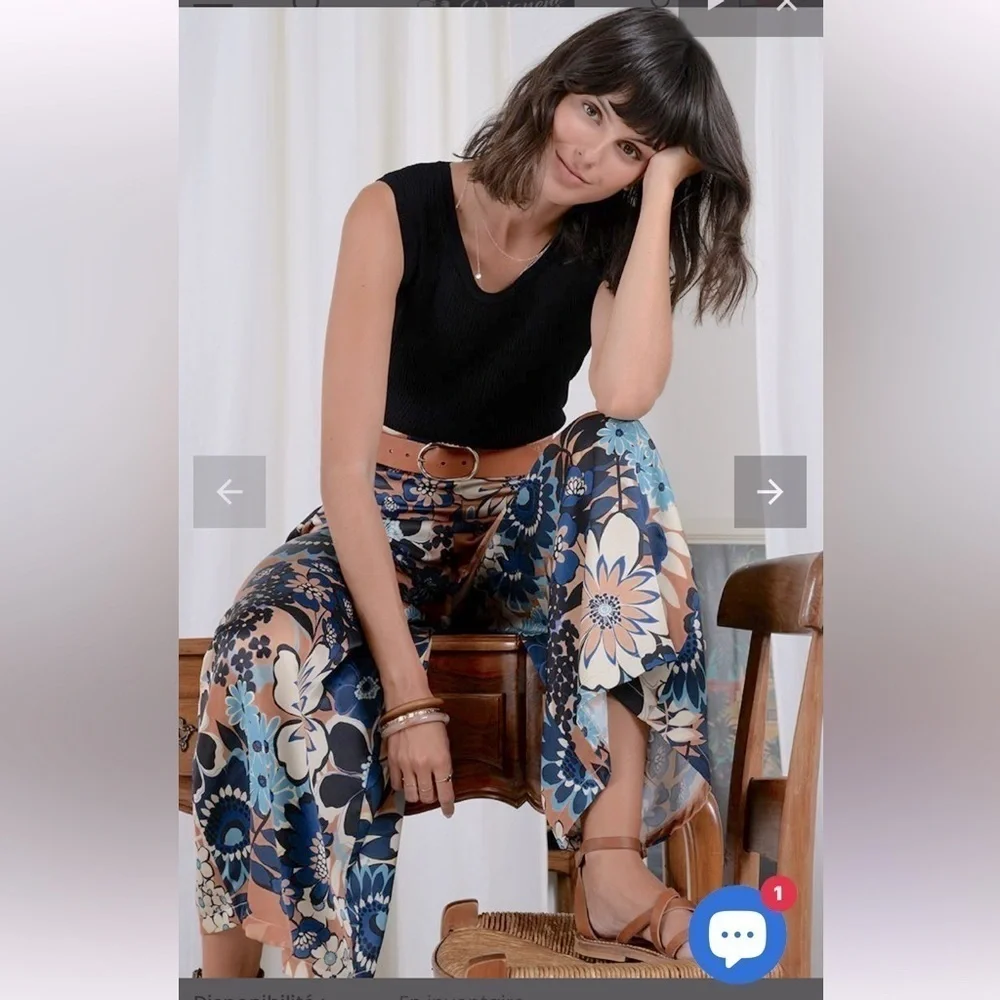 NWT Molly Bracken Floral Wide Leg Pants in Riviera Camel Size Large NEW - Picture 2 of 13